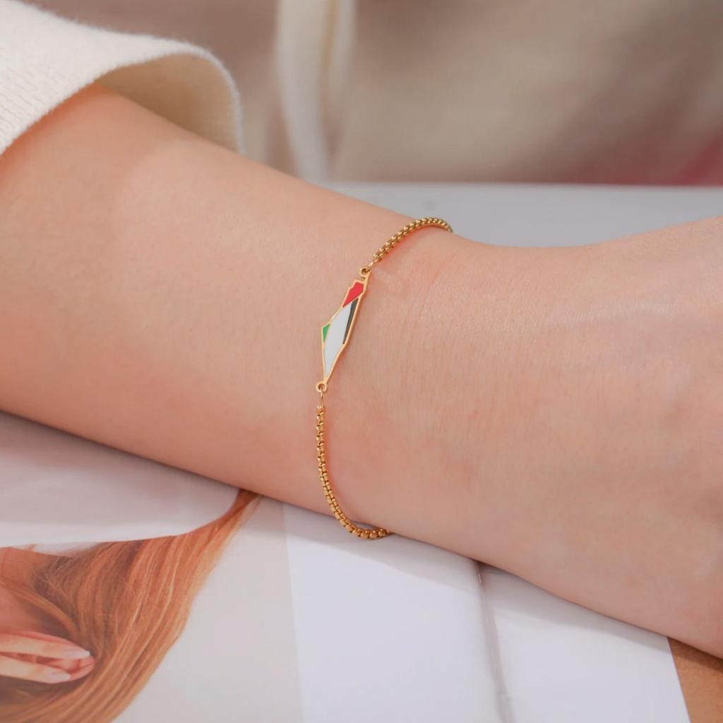 Palestine Map Charm Bracelet Stainless Steel Palestine Flag Geometry Country Geography Jewelry for Women Men