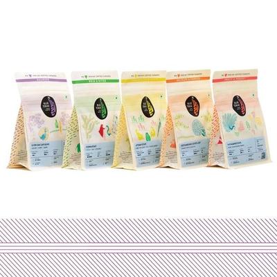 Blue Tokai Coffee Roasters 5 v 1 Explorer Pack Vrecko - Svetlý až tmavý praženie | Celé zrná 75 g každé | 100% zrná Arabica | Špeciálna trieda