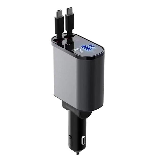 Retractable Car Charger 4-in-1 Fast Car Phone Charger 2 USB Ports Charger Adapter For Android Phones Auto Accessories Interior