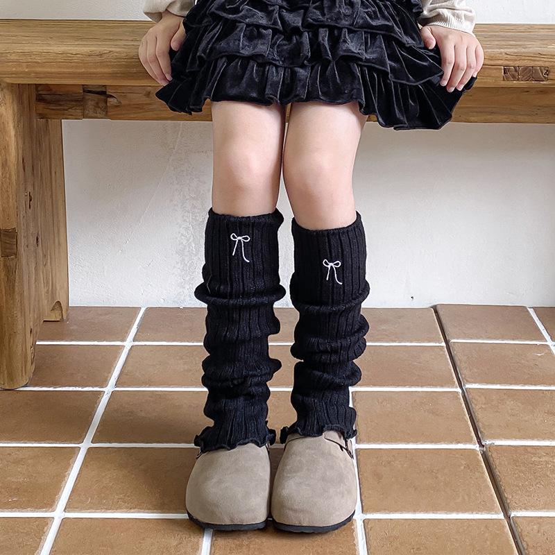 

Girls Socks Embroidery Bow Calf Socks Korean Version Solid Color Autumn and Winter Retro Knitted Wool Warm Pile чёрный