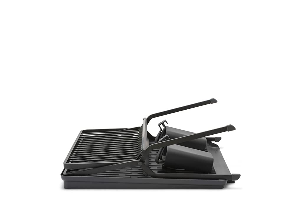 Brabantia Foldable Dish Drying Rack Large Dish Drainer with Cutlery Tray and Glass Hooks Dark Grey 139482 Width 51 X Depth 42 X Height Cm Size 31.5