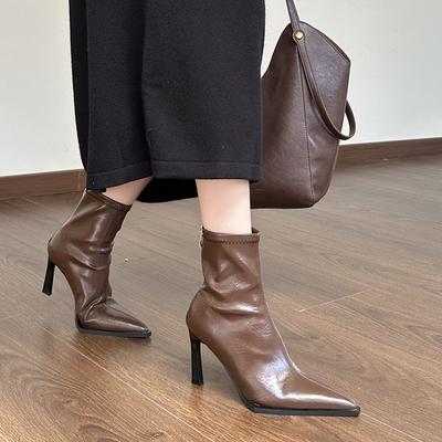 Pointed Short Boots Women's 2024 New Autumn and Winter Temperament Niche Design Boots High-end Thin Boots Thin Heels High Heels