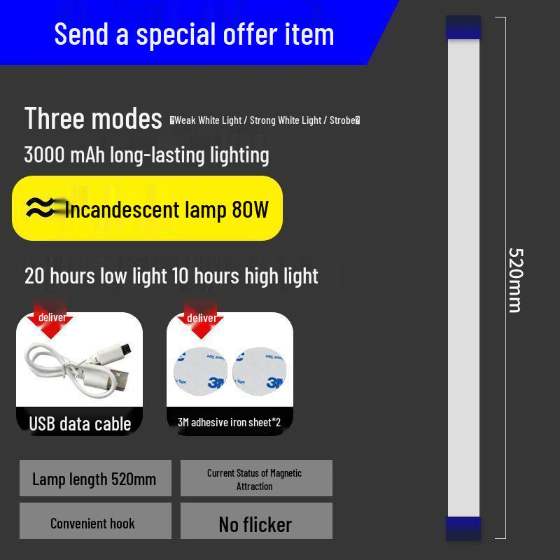 

Portable LED Strip Light with Magnetic Stand for Outdoor and Indoor Use – Ideal for Home, Camping, Dorms, Market Stalls, and Emergency Lighting. 17CM Rechargeable Emergency Light