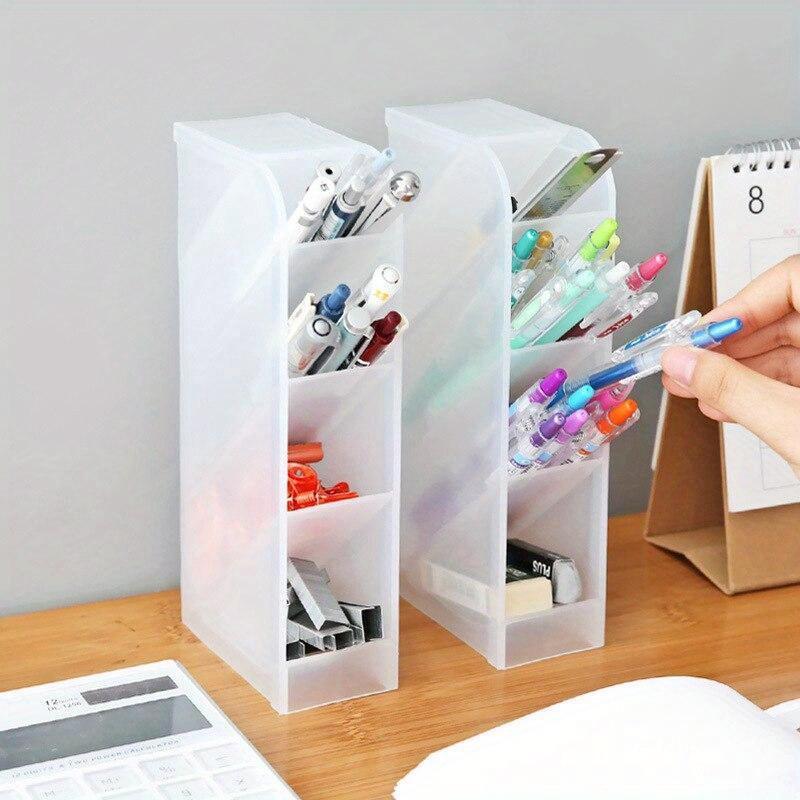 1pc White/Black Transparent Multifunctional Large Capacity Desktop Stationery Pencil Storage Box