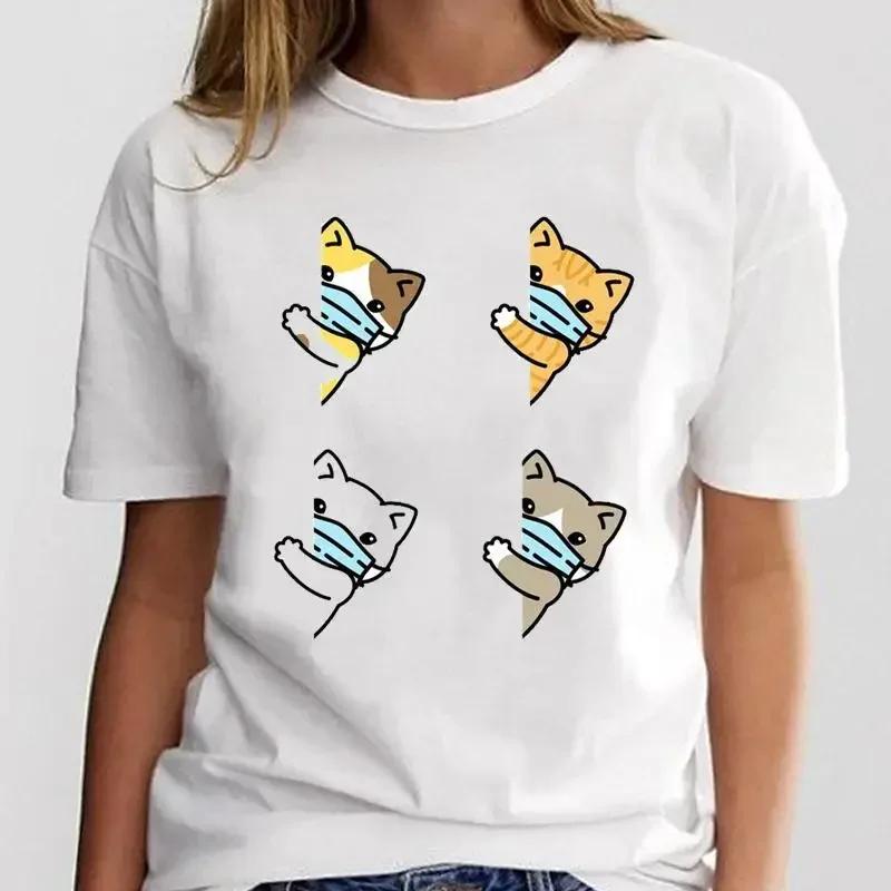 Women Print Graphic Ladies Clothing Fashion Tee Cat Love Trend New Style Female Cartoon Clothes T Shirt Top  Aesthetic Clothes