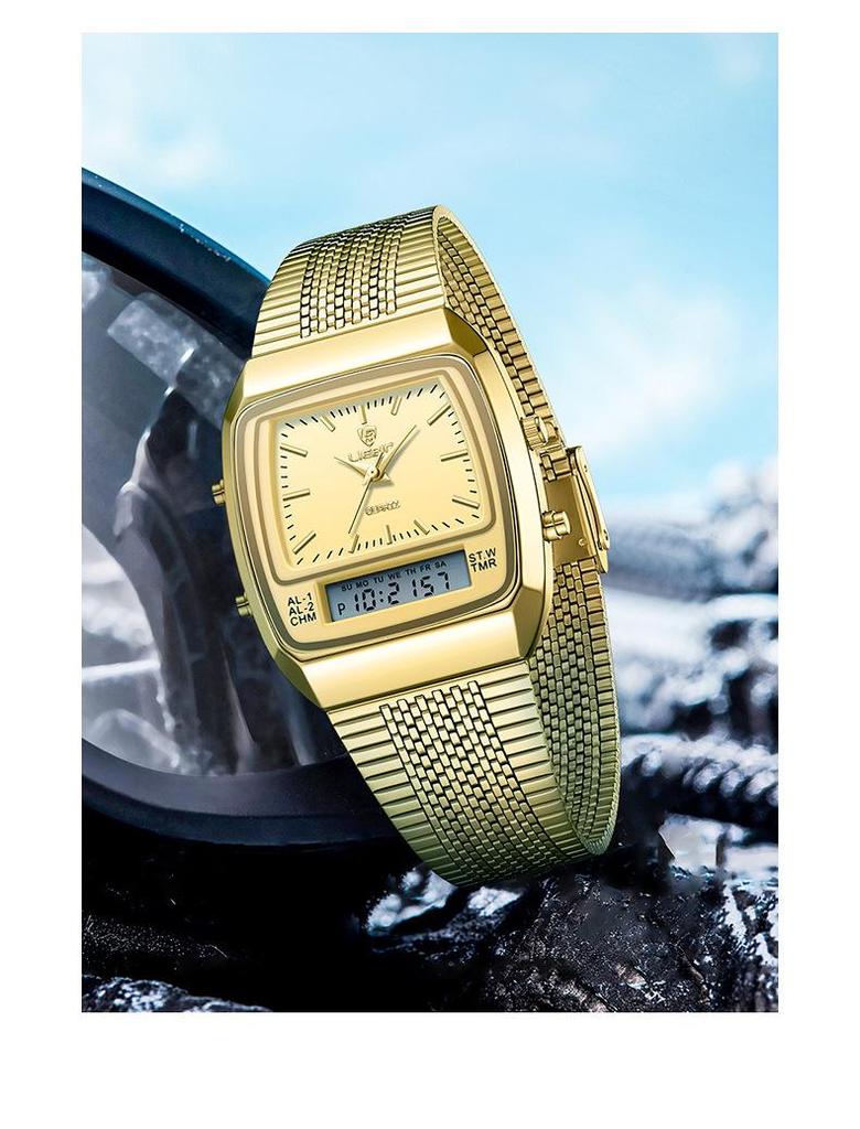 Leibingji Men's Multifunction Quartz Waterproof Sports Watch with Steel Band and Dual Display.