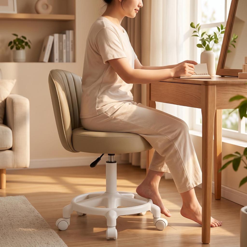 Ergonomická nastavitelná kosmetická stolička | Na kolečkách, Čalouněná, Židle se opěrkou zad,