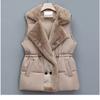 Winter Cotton Fur Integrated Down Vest Womens Puffer Vest Stand Collar Button Down Padded Jacket with Drawstring Waistcoat