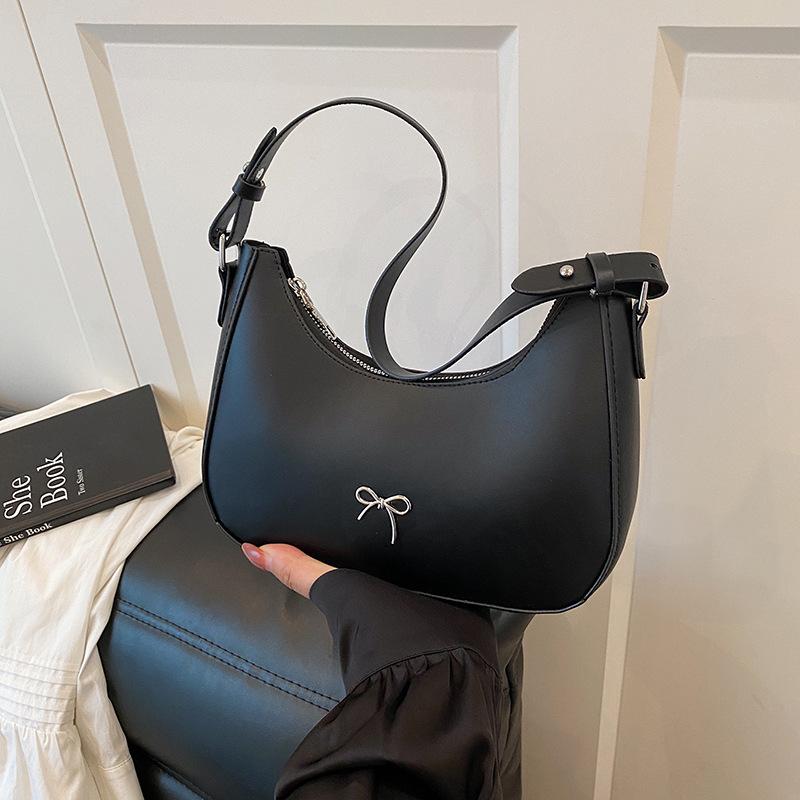 French Style Faux Leather Shoulder Bag for Women with Bow Knot Decoration Tote Handbag