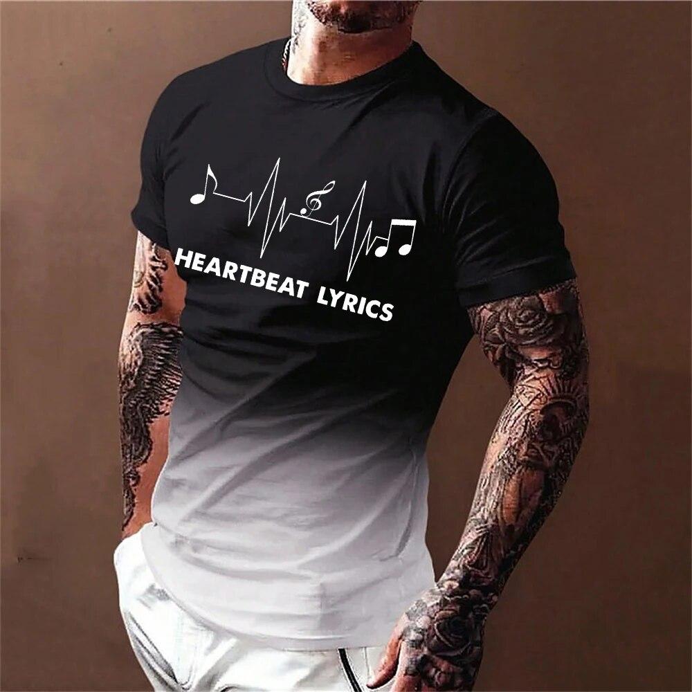 Men's T-Shirt 3D Printing Gradient Style Musical Note Tee Summer Oversized T Shirt For Men Fashion Short Sleeve O-Neck Tops