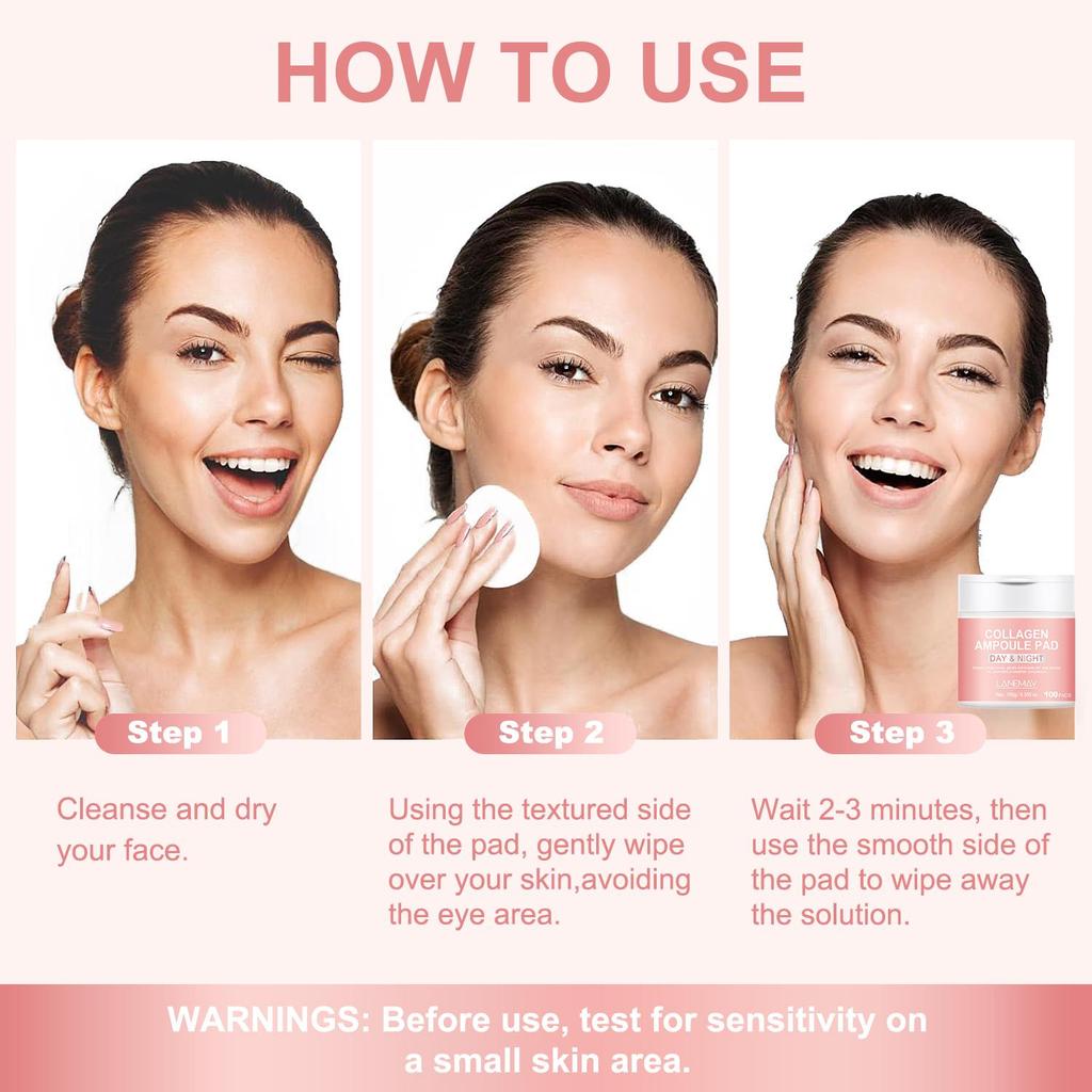 Płatki z Ampułką Kolagenową - Ujędrnianie Skóry & Przywracanie Elastyczności, Złuszczający & Oczyszczający Peelingujący Pad Na dzień i noc