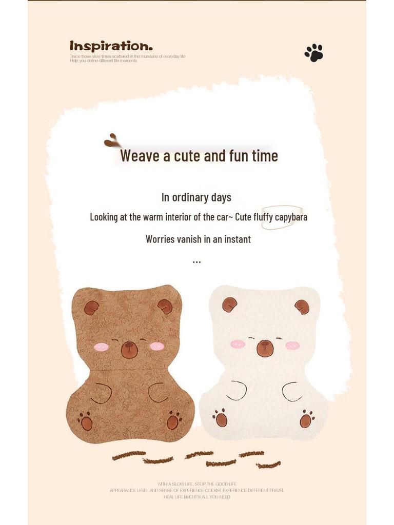 Cartoon Cute Capybara Winter Plush Car Seat Cushion for Cadillac CT5, Aoge XT4, XT5