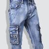 Vintage Herrenmode Cargo-Jeansshorts mit mehreren Taschen Slim Fit Militär-Jeansshorts Herren Gewaschene Capri-Hosen