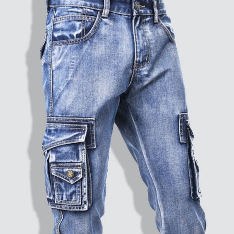Vintage Herrenmode Cargo-Jeansshorts mit mehreren Taschen Slim Fit Militär-Jeansshorts Herren Gewaschene Capri-Hosen