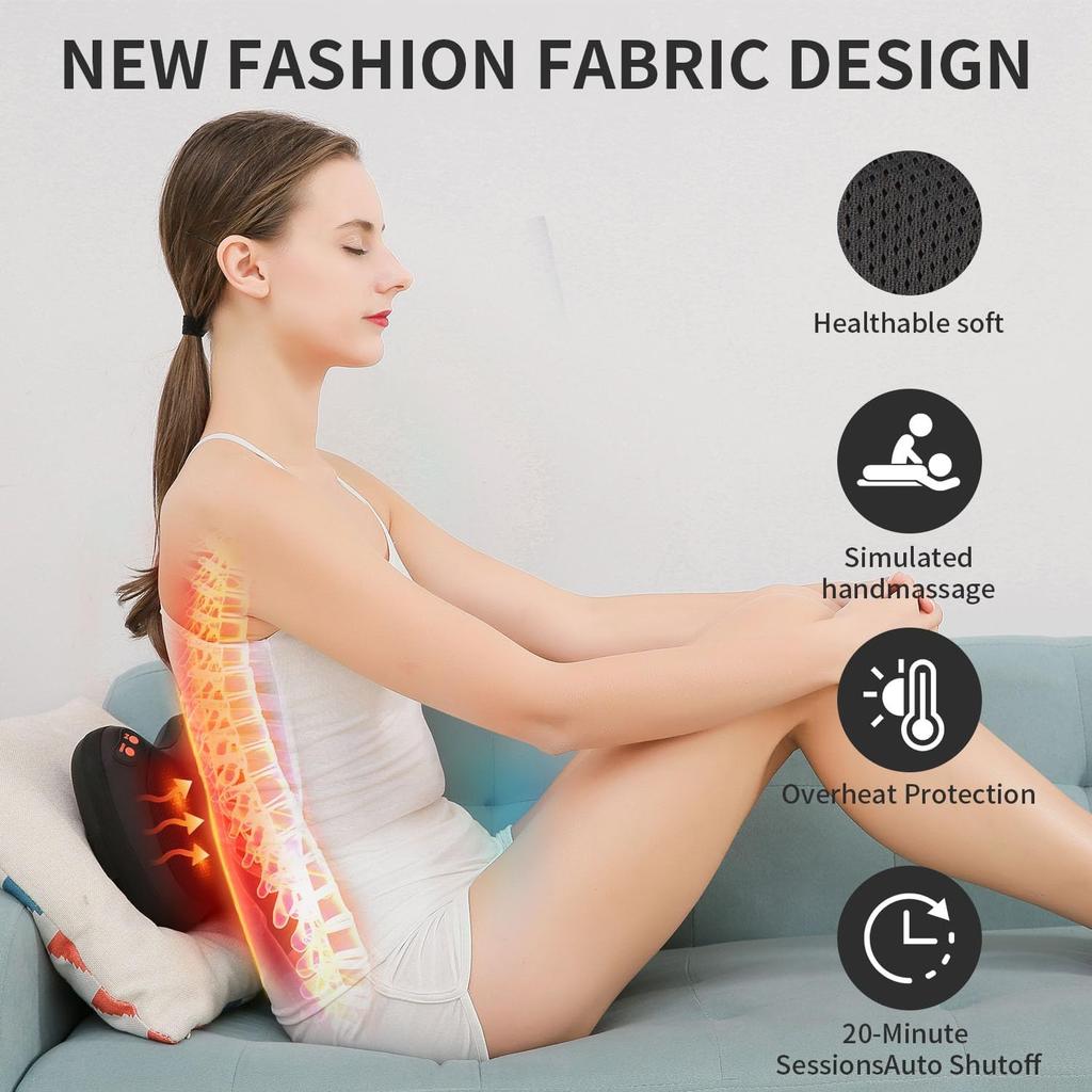 Back Massager, Shiatsu Neck Massager with Heat, Electric Back Massager for Shoulder, Back, Leg, Deep Tissue Kneading Massage to Relief Muscles,
