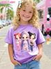 Children's Kpop Popular Cartoon Print T-Shirt Tops Clothing Design Casual Harajuku Style Round Neck Short Sleeve Girl Clothing