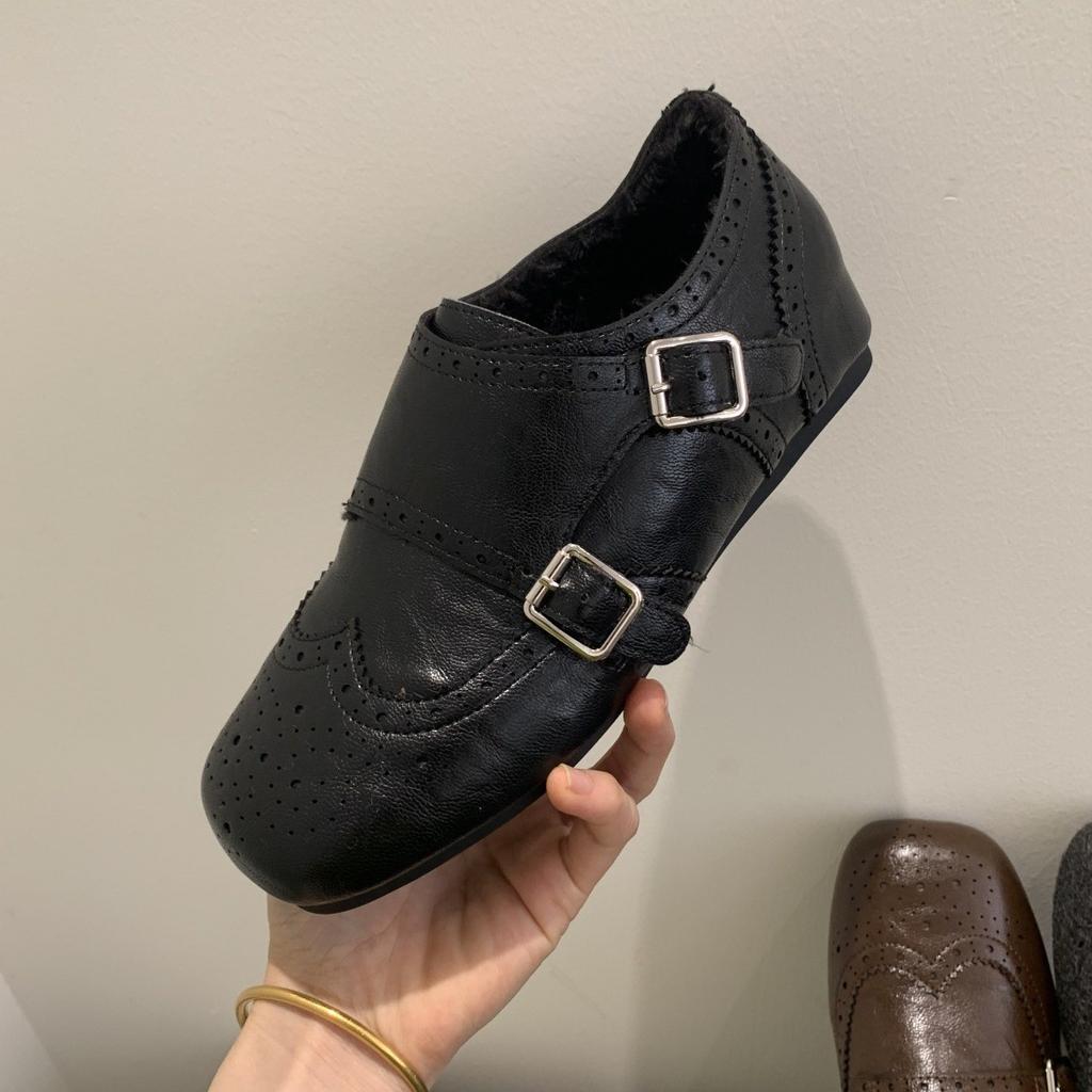 Inner height increase, small man, retro Brock British style buckle, velvet, warm one-pedal loafers, cotton shoes.