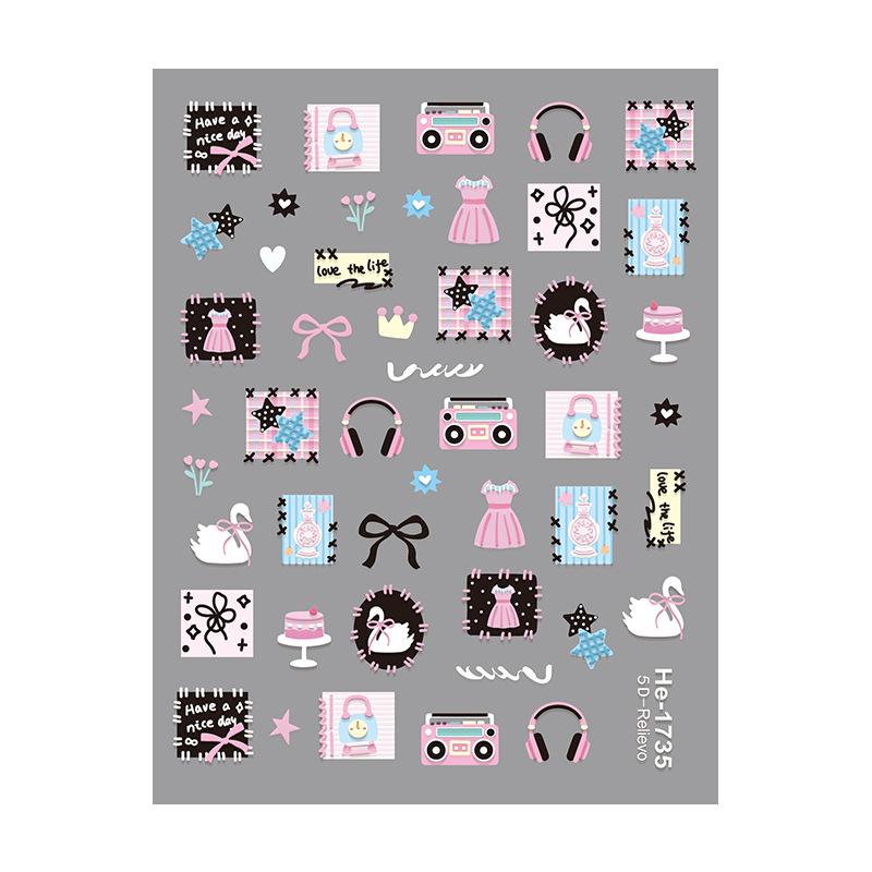 Redanco 5D Embossed Cartoon Nail Stickers – Cute DIY 3D Patterns (He1735)