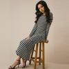 Striped Knee-length Long Dress, Long-sleeved Round-neck Thickened Knitted Dress, Slimming Long Dress
