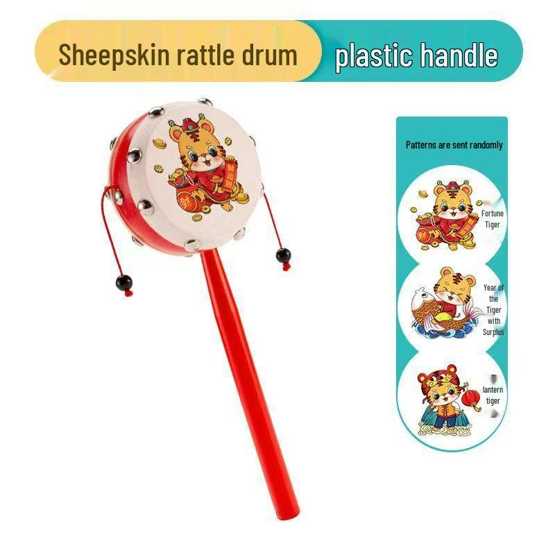 Lambskin Rattle: Wooden Baby Hand-Shaking Drum, Drop-Resistant, Chewable Musical Toy