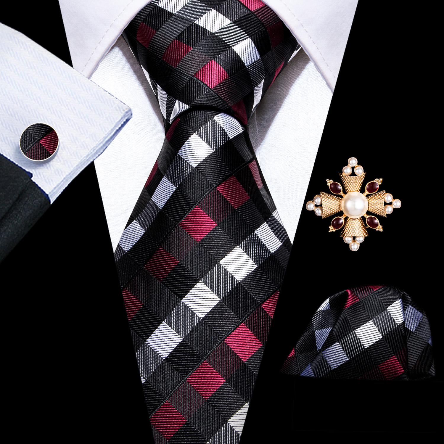 

Жемчужная брошь Barry.Wang с галстуком для мужчин, полосатый тканый галстук с цветочным принтом, набор квадратных запонок с карманом N-6221