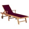 VidaXL Chaise Longue with Bordeaux Red Cushion Solid Teak Wood 3063015