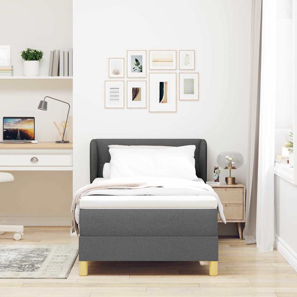 Boxspring Bed with Headboard Dark Grey 100 x 200 cm Fabric
