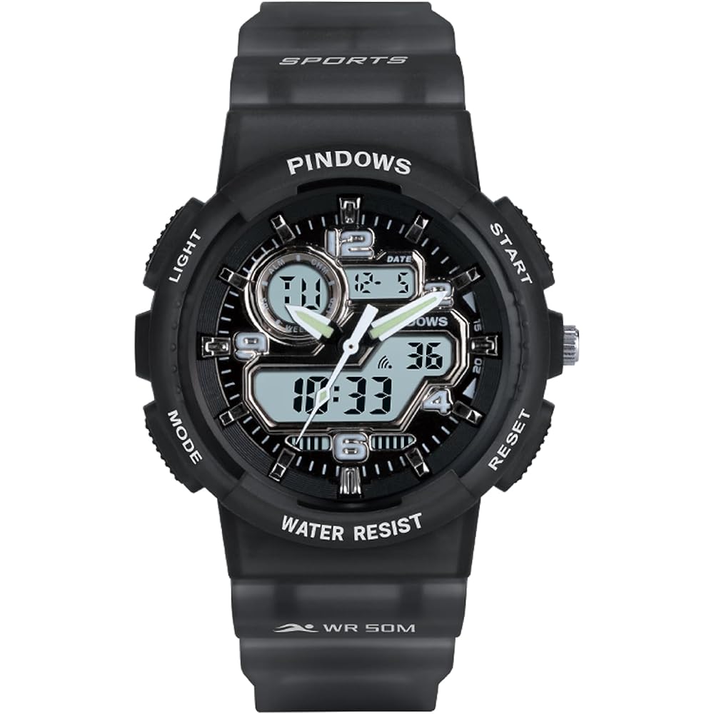 PINDOWS Women s Sports Watch Analog Digital LED Display 50m Waterproof Multi-Function Fitness Tracker Running Hiking Outdoor