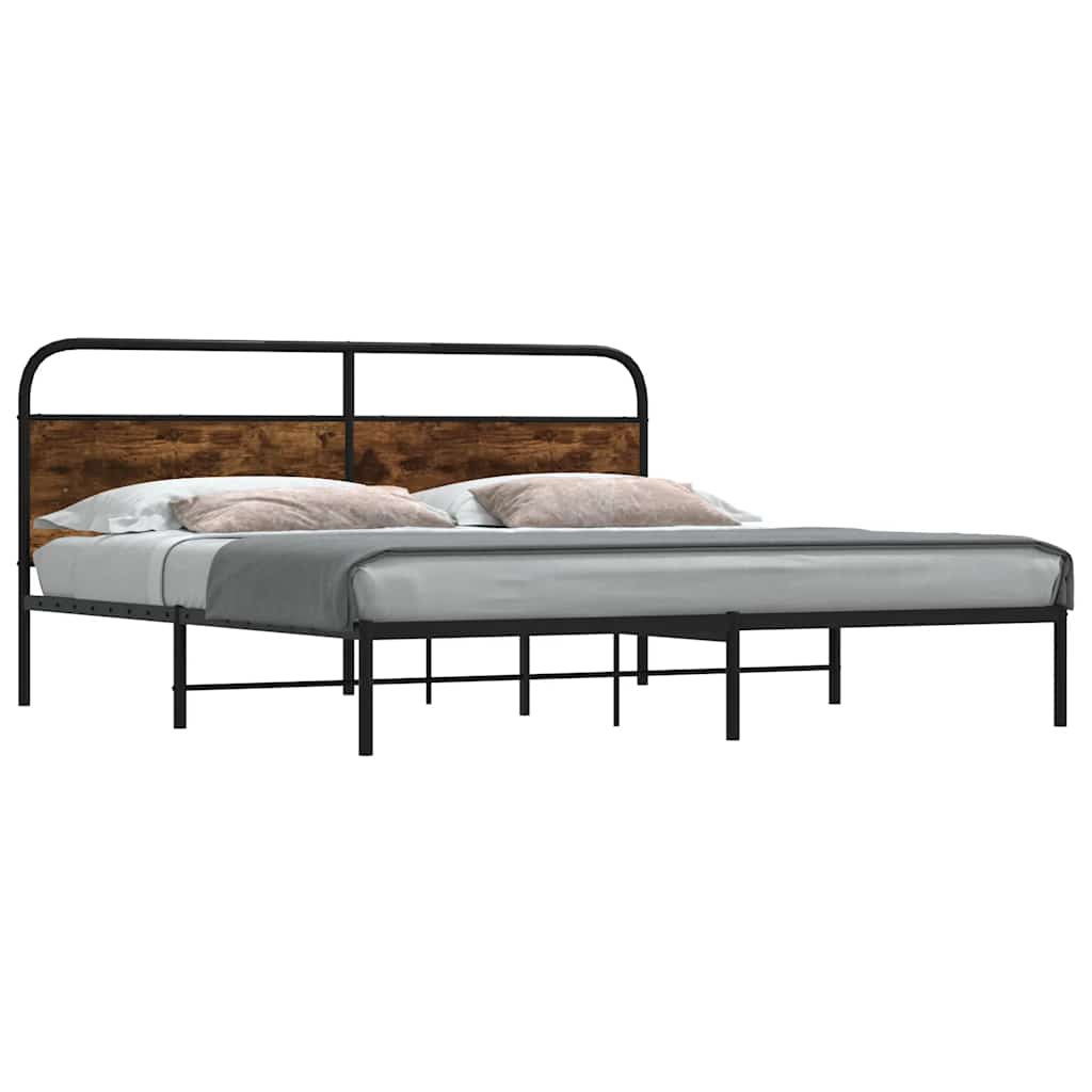 Metal Bed Frame Without Mattress Smoked Oak Finish 180 X 200 Cm