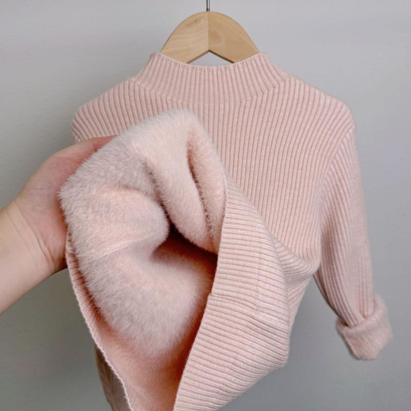 Kids Thick Fleece Lined Knitted Sweater Warm Winter Long Sleeve Pullover For Boys And Girls