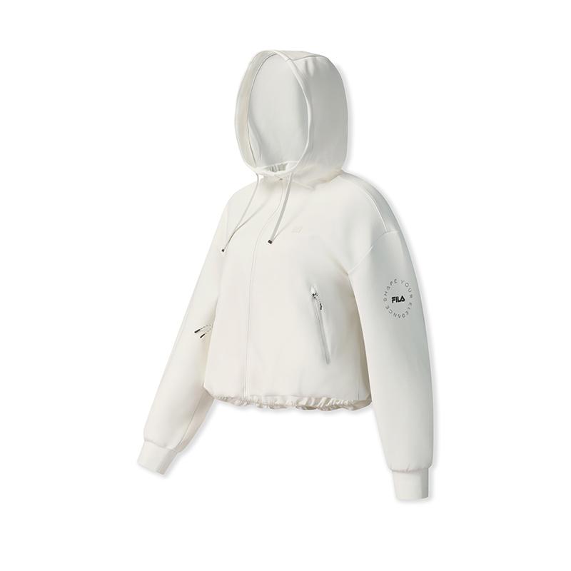 Fila Fitness Casual Versatile Drawstring Hem Soft Loose Hooded Knit Cardigan Jacket Women Jackets A11W541505FGY