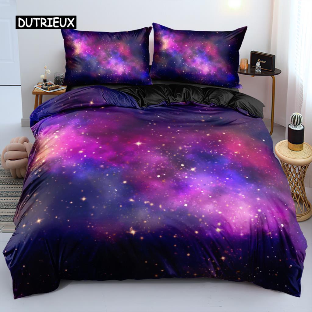 Set da letto di lusso Galaxy Blu Scuro Set copripiumino Cielo Stellato Fantasia Stelle Lucenti Cielo Stellato Copripiumino per Bambini Donne EU King(240x220cm)