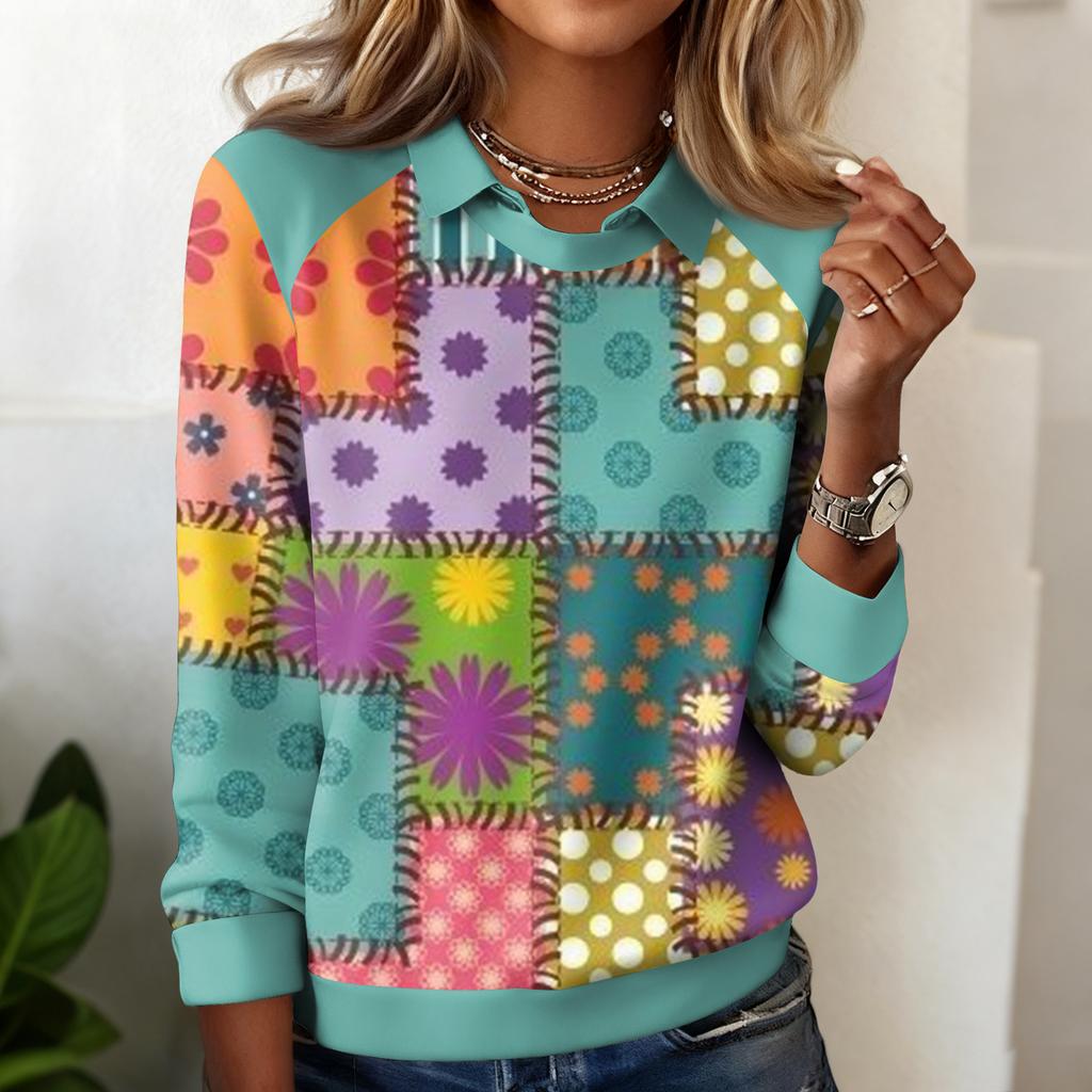 Ladies' Plaid Printed Casual Long Sleeved Sweatshirt Top