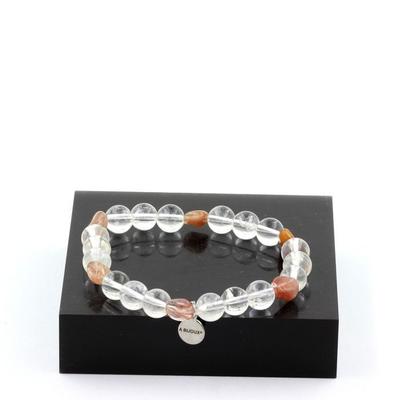 Stones and Minerals. Red Rutile Quartz Bracelet from Brazil + 8 Mm Quartz Beads. Made In France.