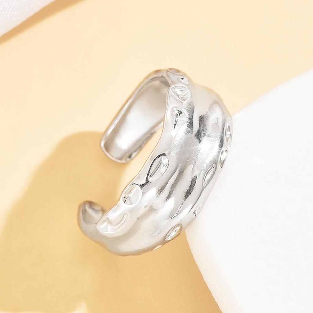 Ins Cold Style Irregular Texture Open Ring - Retro Old Money Style Wide Stainless Steel Finger Ring