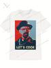 Premium Breathable Mens Casual Graphic Print TShirt Navy Blue Lets Cook Design Summer Round Neck Top Machine Washable