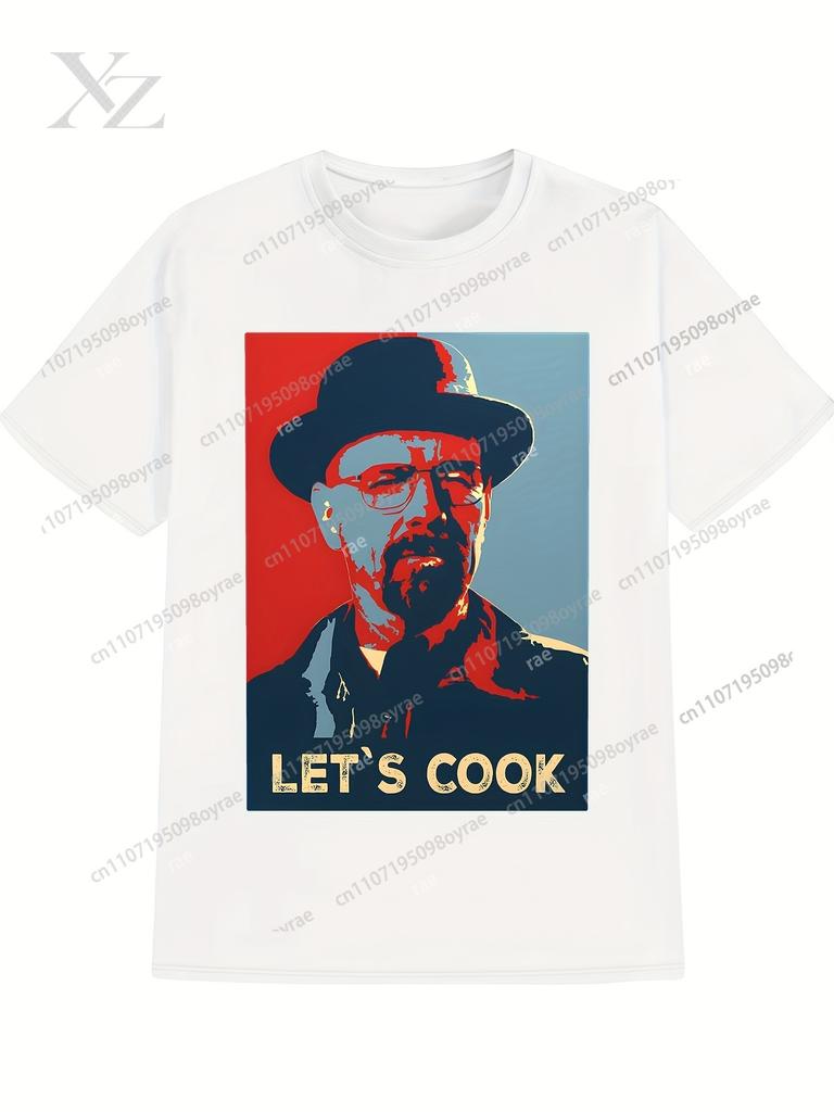 Premium Breathable Mens Casual Graphic Print TShirt Navy Blue Lets Cook Design Summer Round Neck Top Machine Washable