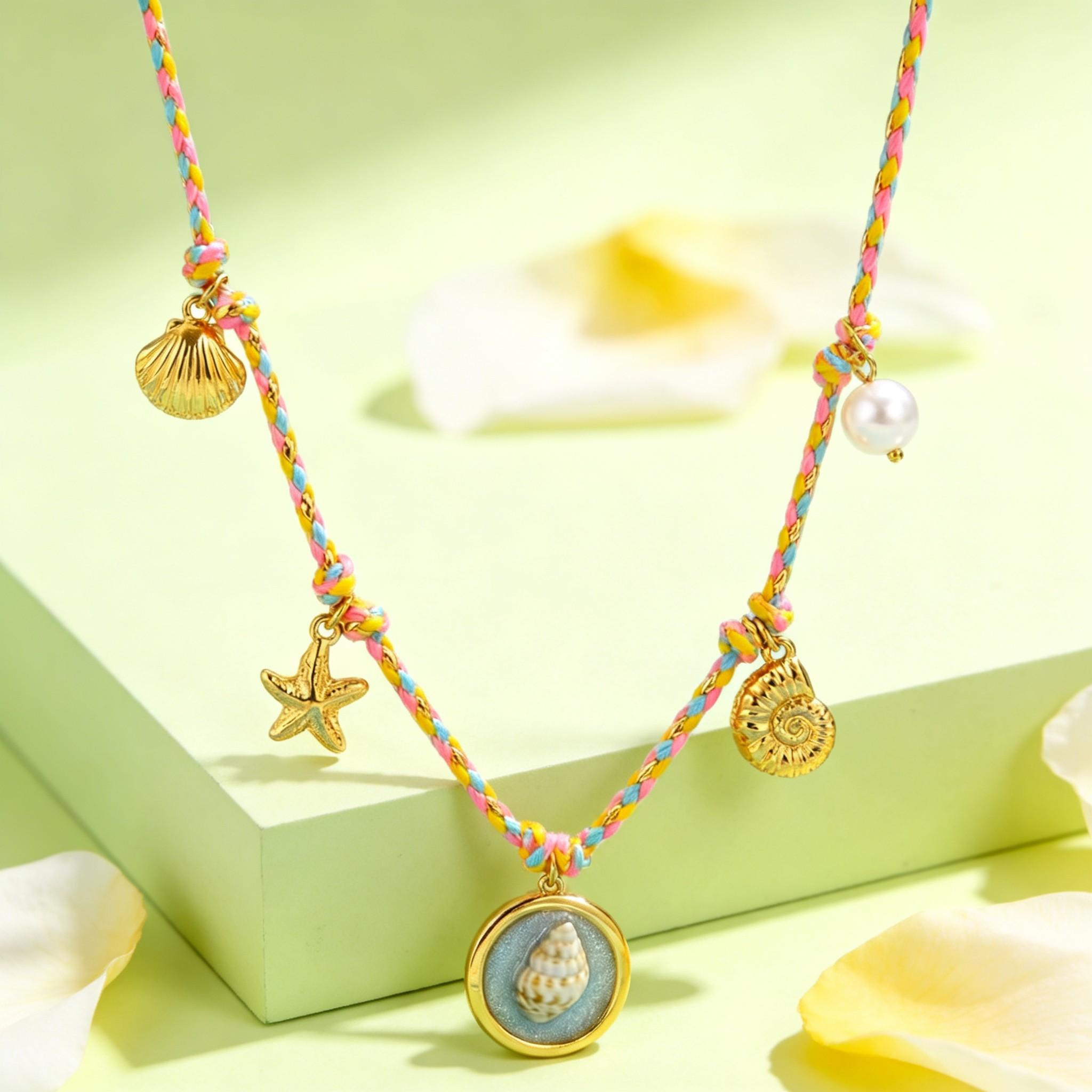 

Stainless Steel Ocean Shell Necklaces for Women Coloured Woven Rope Chain Choker Conch Imitation Pearl Necklace Fashion Jewelry