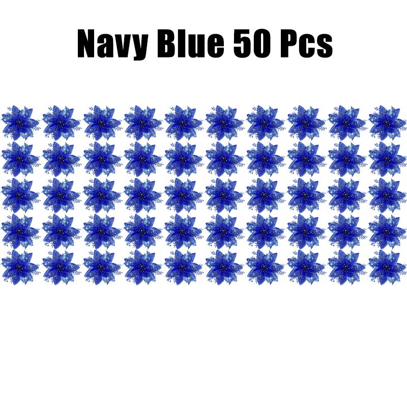 10/30/50PCS Glitter Christmas Flowers Fake Flower Tree Decorations 2026 Home Tree Pendant Ornaments Navidad New Year Gift