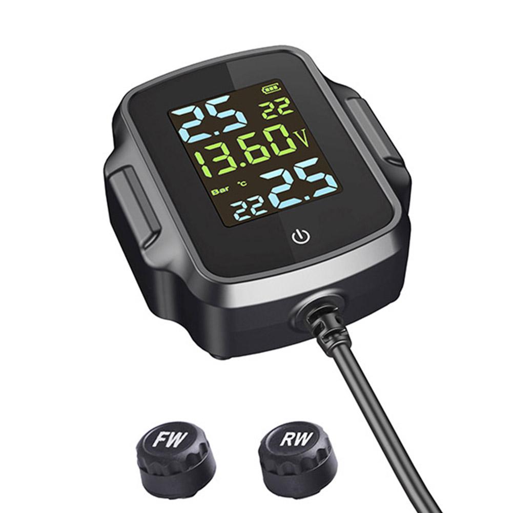 Motorcycle TPMS with QC 3.0 USB Output Motorbike Tire Pressure Monitoring System LCD Display Temperature Monitoring Alarm System