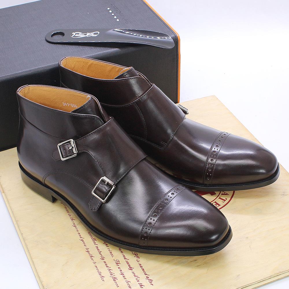 Fashion Sale 38-47 Mens Ankle Boots Genuine Calf Leather Double Buckles Monk Strap Basic Shoes Men Cowboy  Fashion Motorcycle Boots