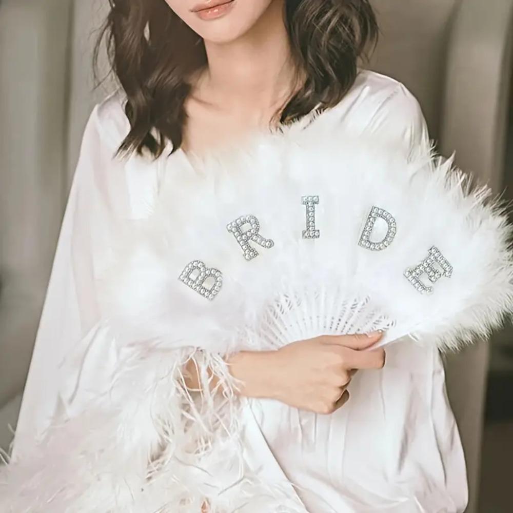 

Non-Foldable Pearl Bride Fan White Handheld Fan Fan Crafts Bridal Feather Fan Home Wedding Decor