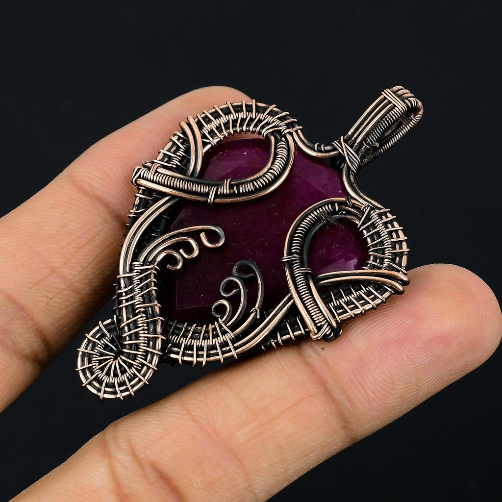 Ruby Pendant Gemstone Jewelry, 999 Copper Wire Wrapped Handmade Pendant, Latest Design Jewelry