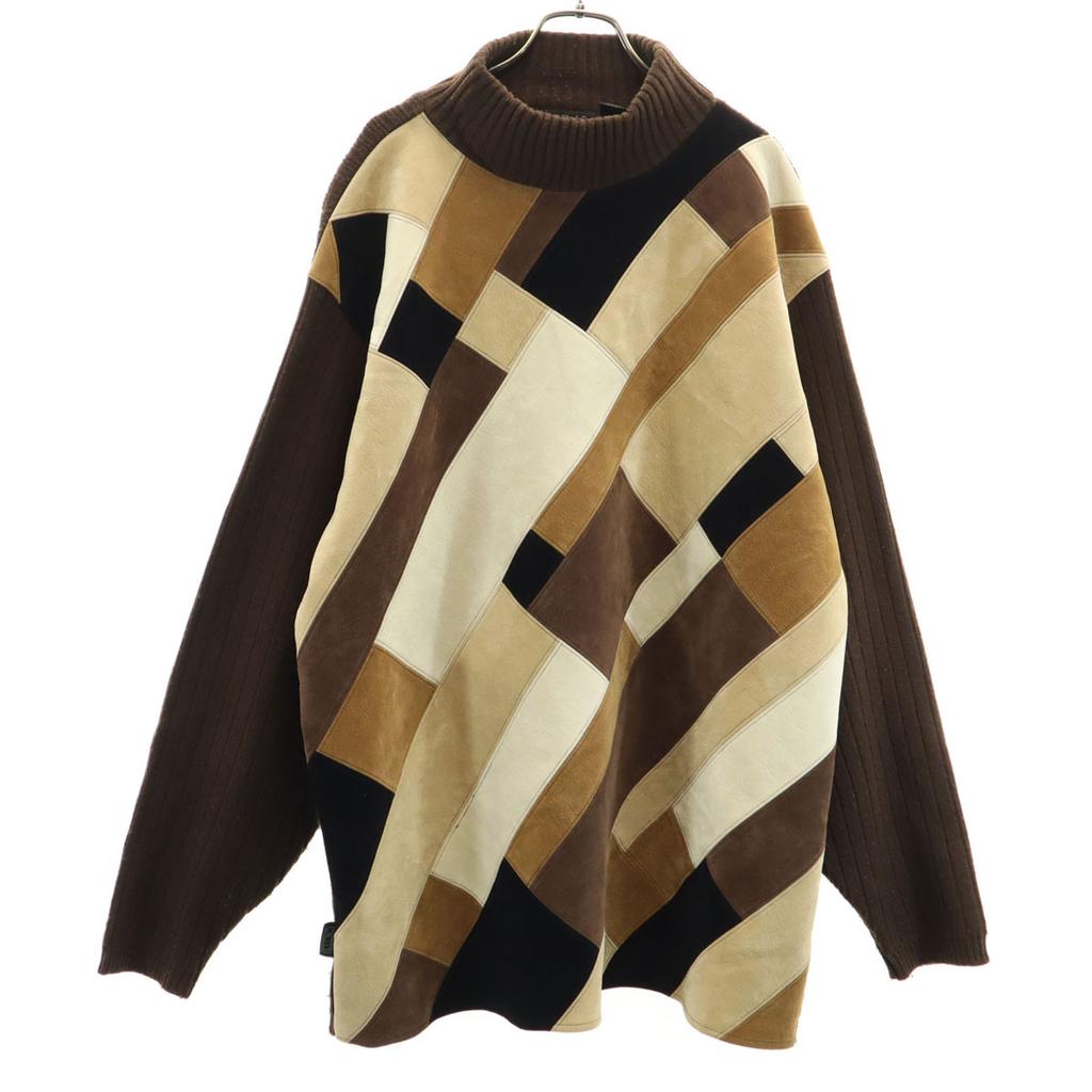 KOMAN SPORT 90s Old Long sleeve Faux leather switching sweater L knit Men's Used