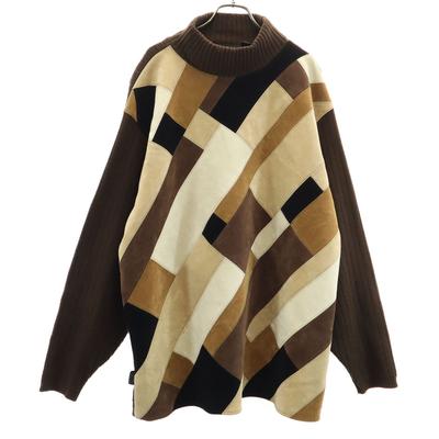 KOMAN SPORT 90s Old Long Sleeve Faux Leather Switching Sweater L Knit Men's Used