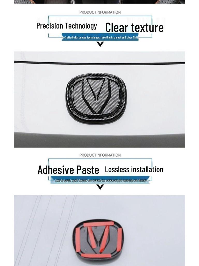 Changan UNIV Modified Car Black Carbon Fiber Logo Stickers for Front, Rear, and Steering Wheel
