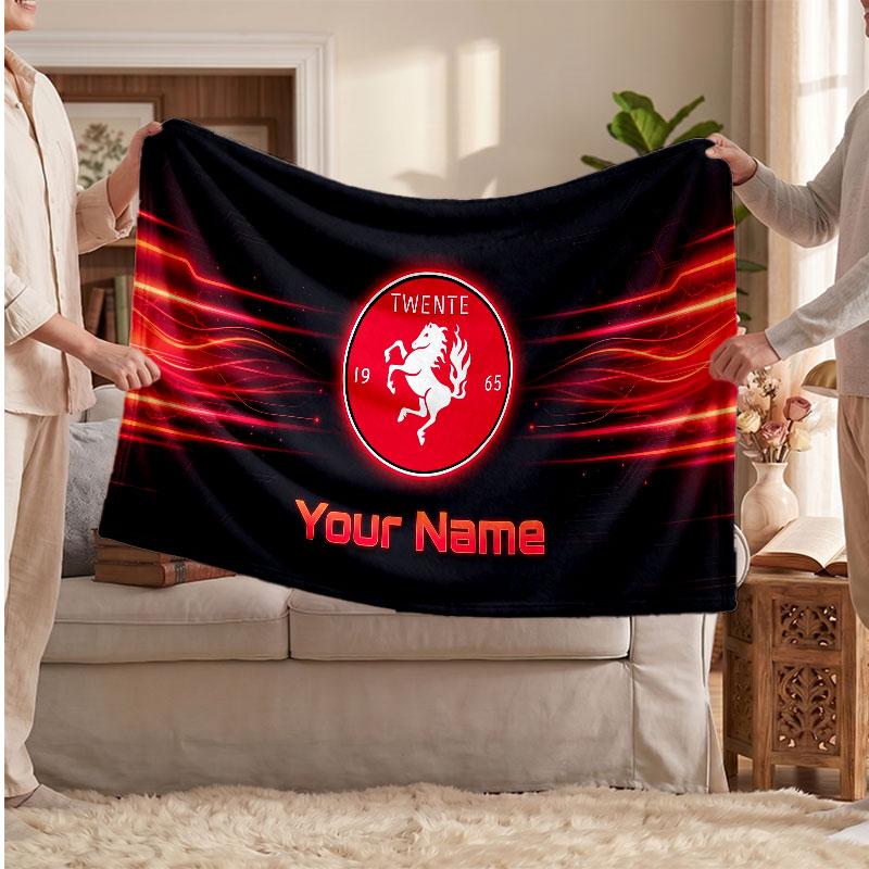 FC Twente Personalized Fleece Blanket With Football Logo, Custom Name Text Soft Warm Home Throw Blanket
