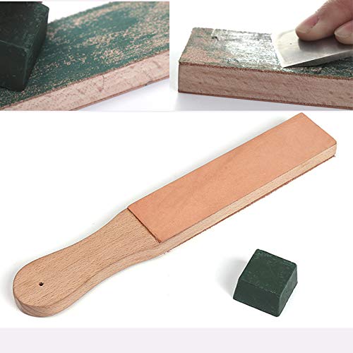 WUTA Leather Strop, Sharpening Stone, Sharpening Tool, Paddle Strop, Leathercraft, with Sharpening Stone, Black Wooden Stand