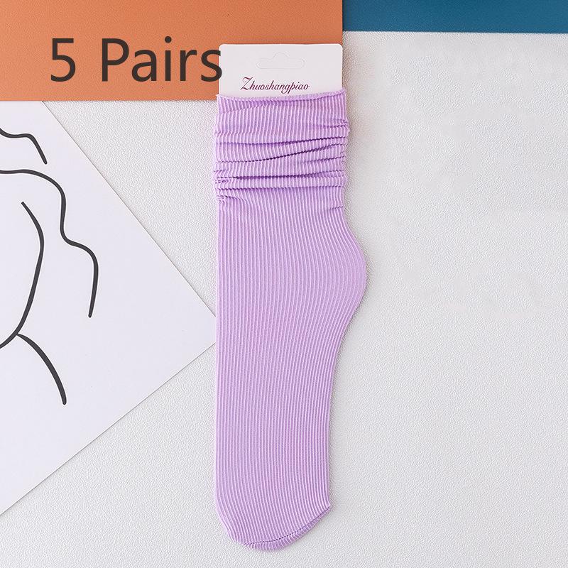5 Pairs of Women's Summer Thin Breathable Academy Wind Tube Pile Socks