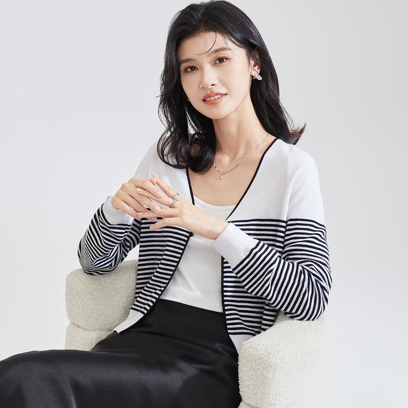 Early Spring V-Neck Knitted Striped Cardigan